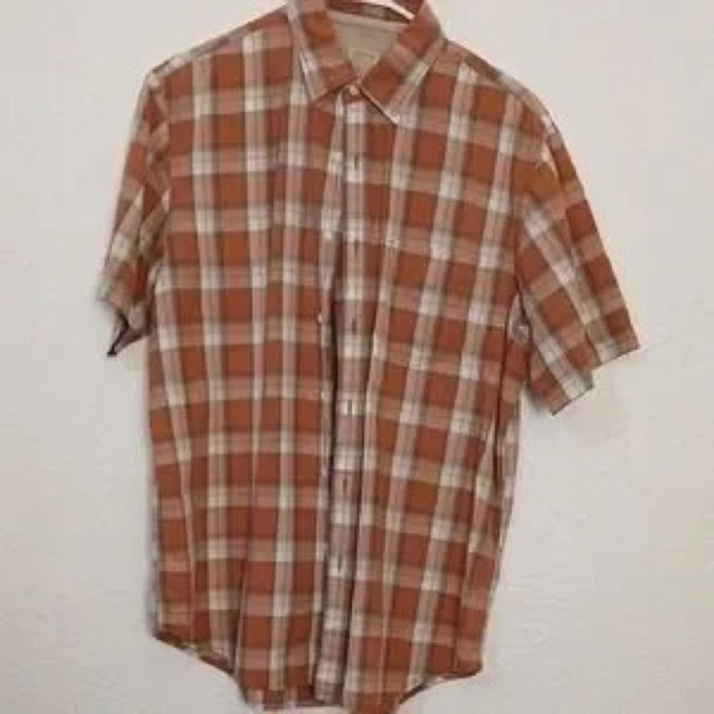 Men's Short-Sleeve Plaid Button-Down Shirt - Rust/Cream